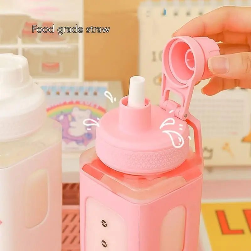 Kawaii Square Bunny and Bear Water Bottles for Stylish Hydration - Cosparty