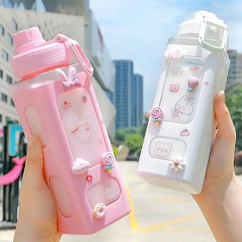 Kawaii Square Bunny and Bear Water Bottles for Stylish Hydration - Cosparty