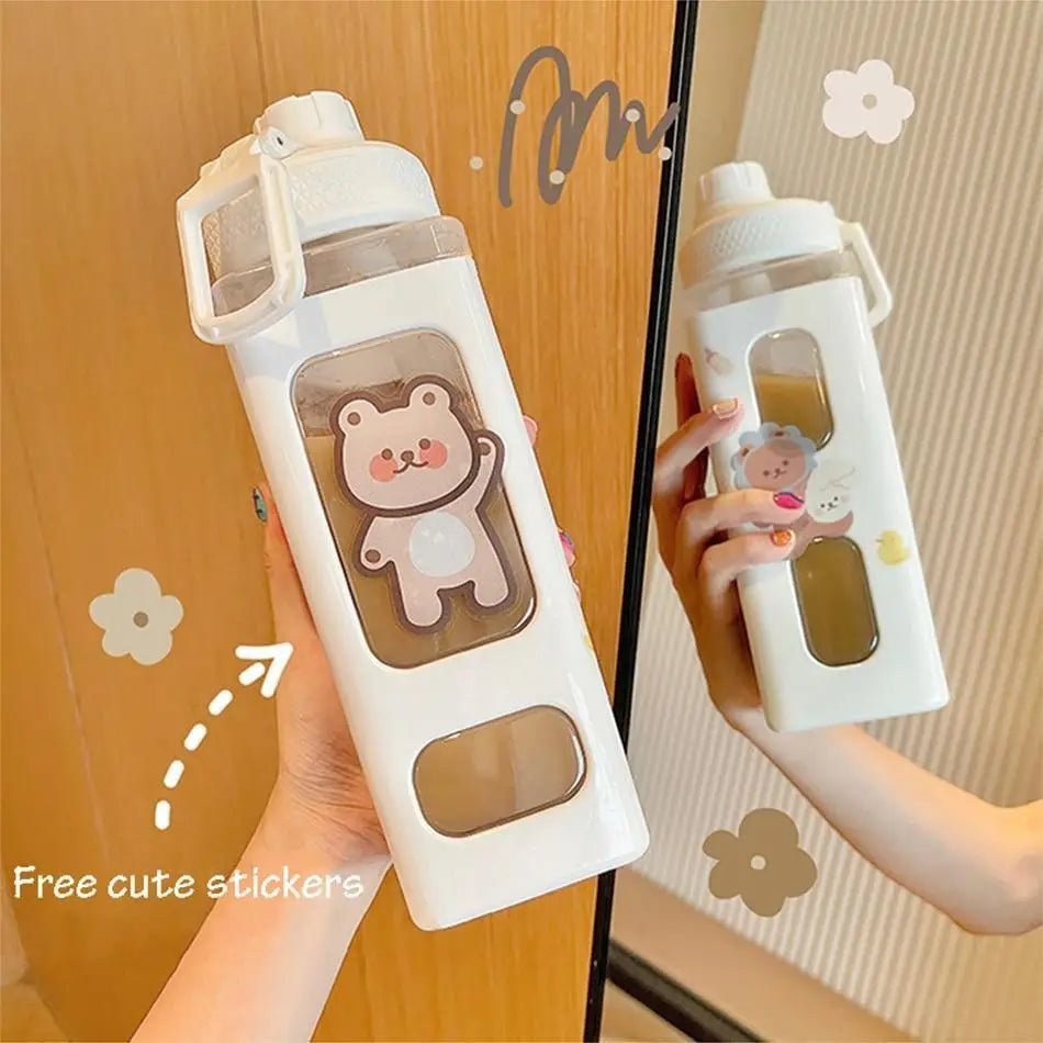 Kawaii Square Bunny and Bear Water Bottles for Stylish Hydration - Cosparty