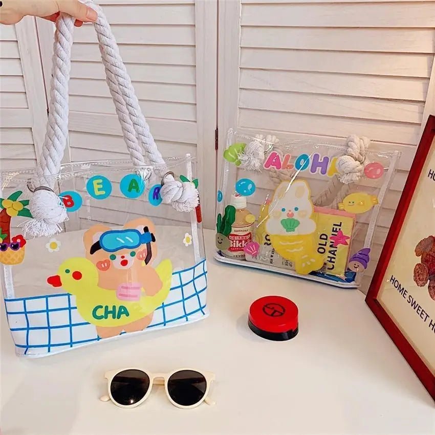 Kawaii Summer Beach Tote Bag in New Condition with Cute Animal Designs - Cosparty