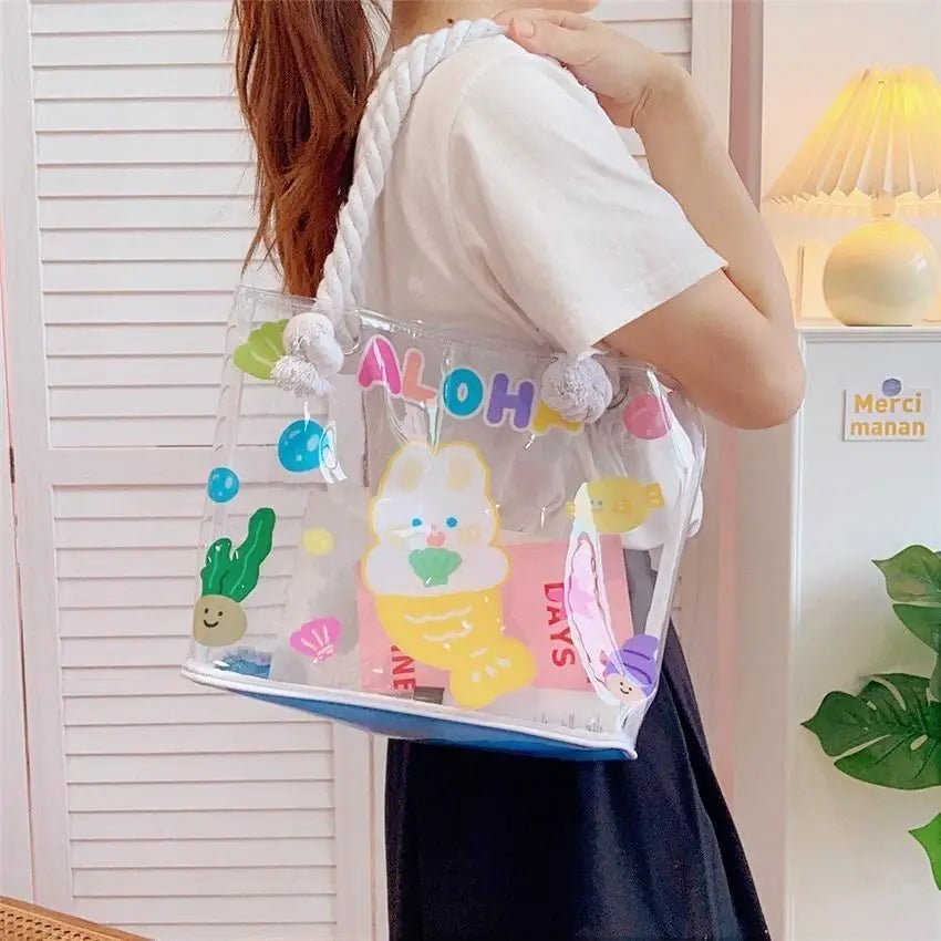 Kawaii Summer Beach Tote Bag in New Condition with Cute Animal Designs - Cosparty