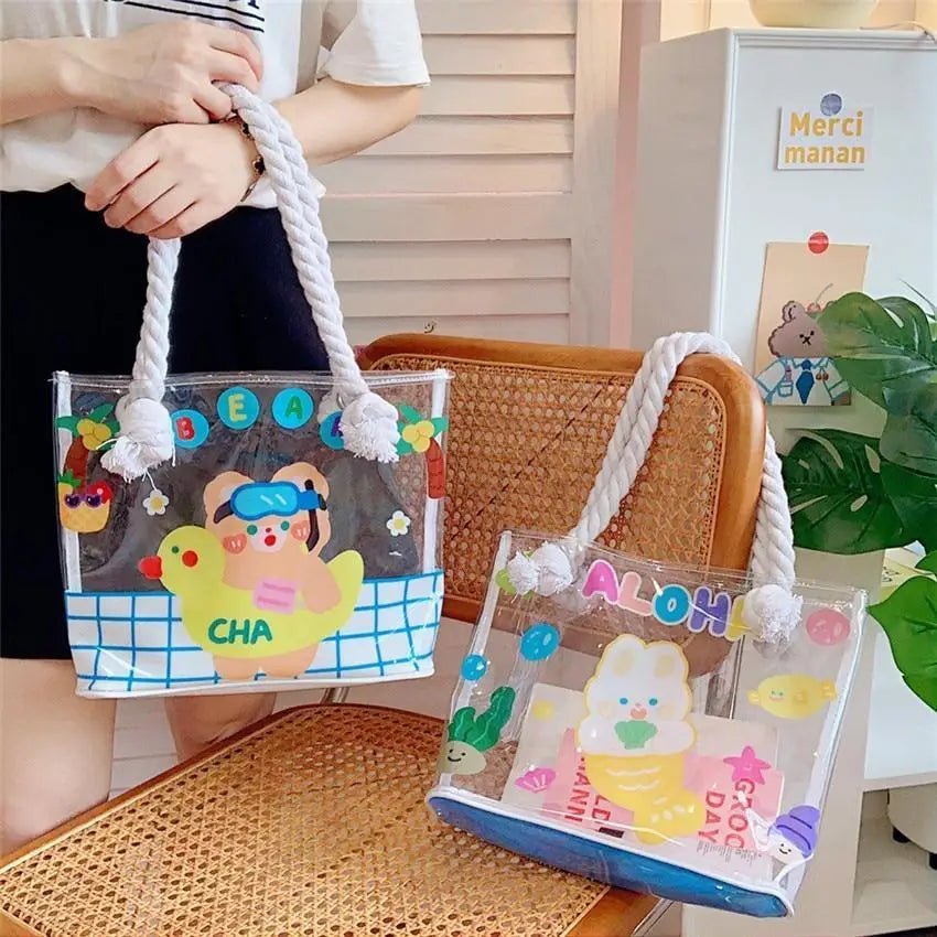 Kawaii Summer Beach Tote Bag in New Condition with Cute Animal Designs - Cosparty