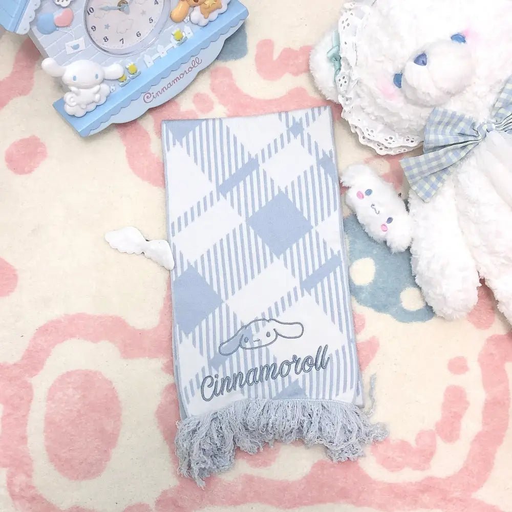 Kawaii Tartan Scarves in Blue Cinnamoroll and Pink My Melody Patterns - Cosparty