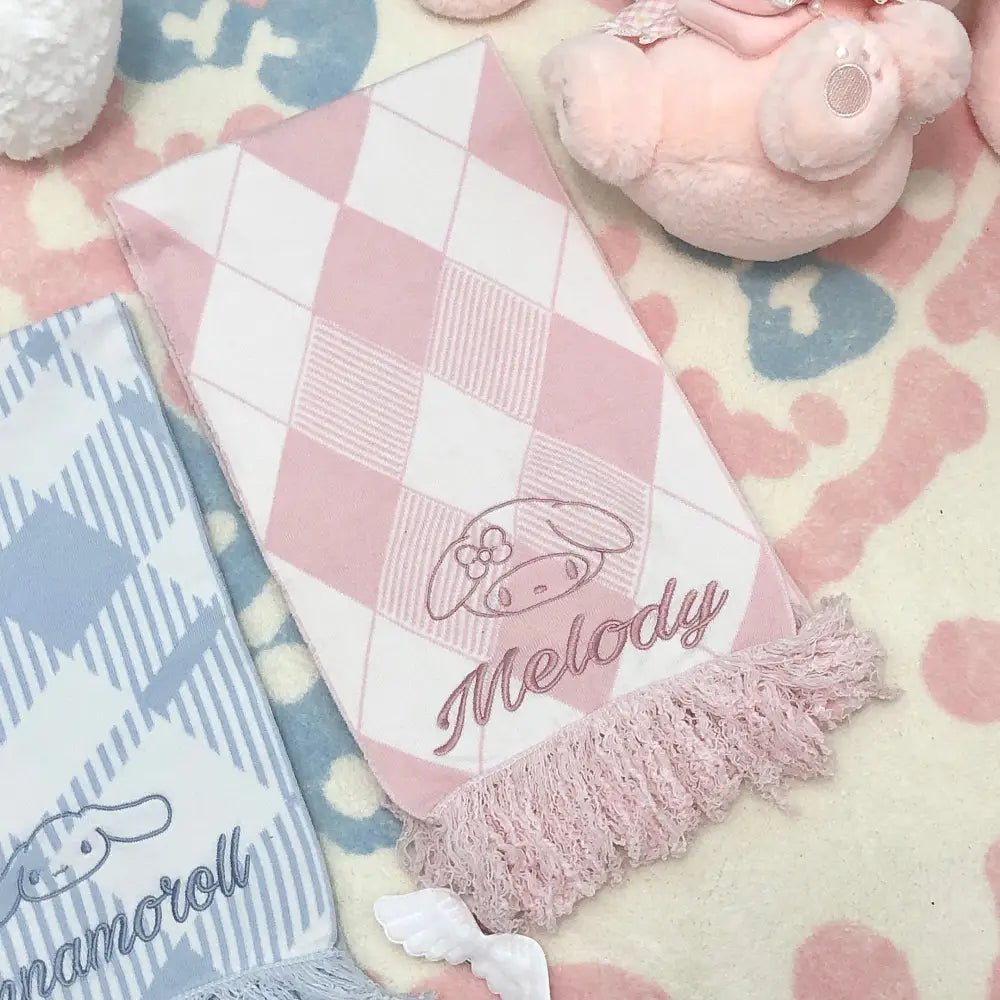 Kawaii Tartan Scarves in Blue Cinnamoroll and Pink My Melody Patterns - Cosparty