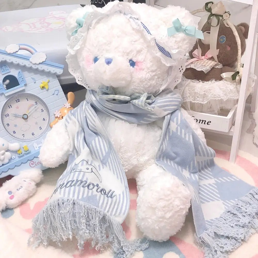Kawaii Tartan Scarves in Blue Cinnamoroll and Pink My Melody Patterns - Cosparty