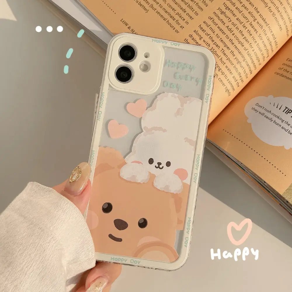 Kawaii Teddy Bear and Bunny Rabbit iPhone Case with Happy Every Day Design - Cosparty
