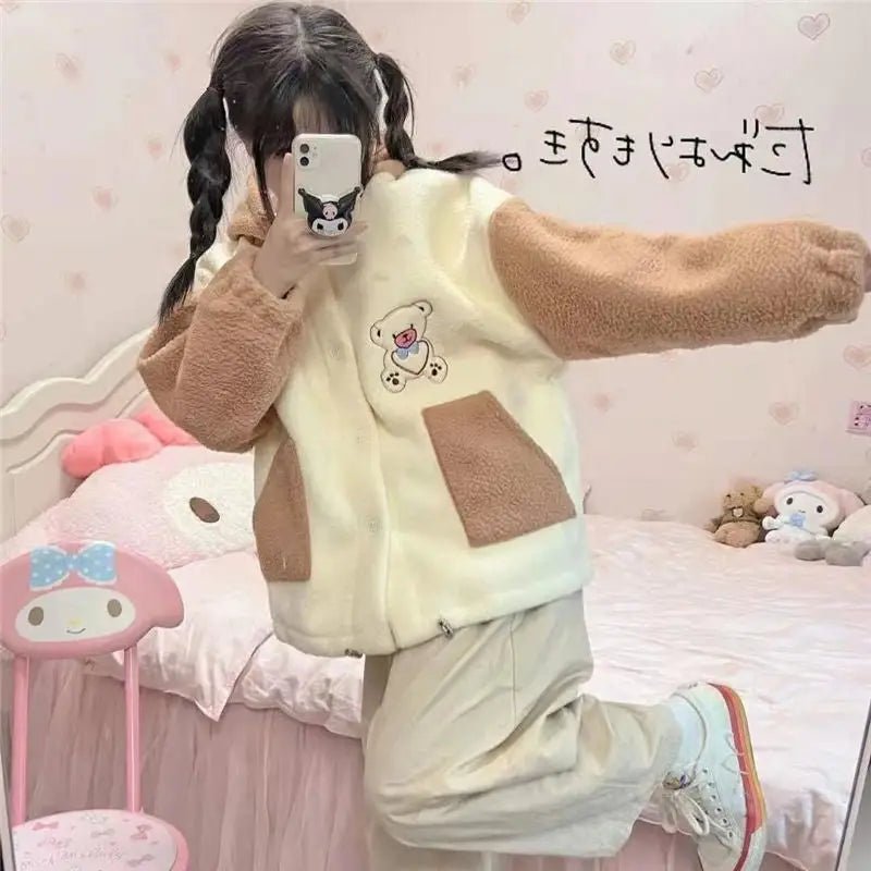 Kawaii Teddy Bear Thick Winter Hoodie for Ultimate Cuteness - Cosparty