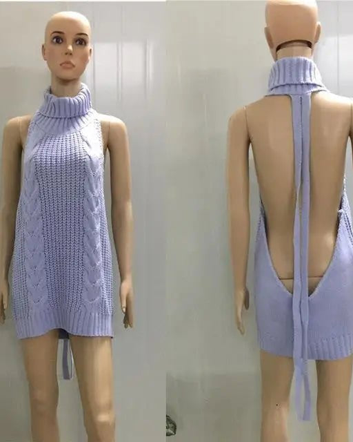 Kawaii Virgin Killer Backless Sweater in Chunky Cable Knit - Cosparty