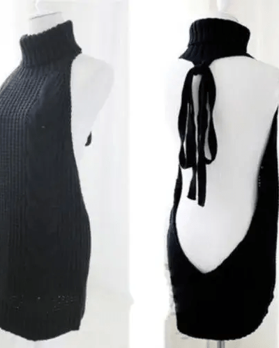 Kawaii Virgin Killer Backless Sweater in Chunky Cable Knit - Cosparty