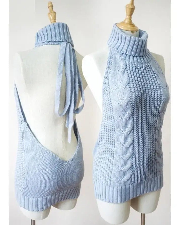 Kawaii Virgin Killer Backless Sweater in Chunky Cable Knit - Cosparty