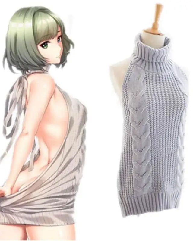 Kawaii Virgin Killer Backless Sweater in Chunky Cable Knit - Cosparty