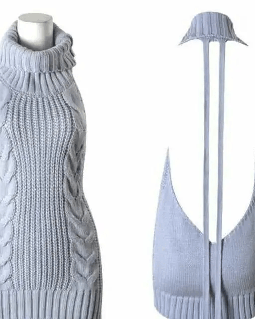 Kawaii Virgin Killer Backless Sweater in Chunky Cable Knit - Cosparty