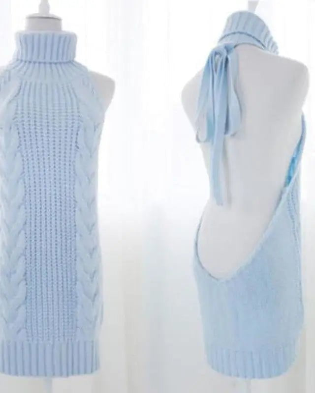 Kawaii Virgin Killer Backless Sweater in Chunky Cable Knit - Cosparty