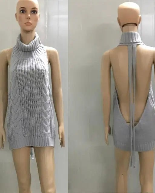 Kawaii Virgin Killer Backless Sweater in Chunky Cable Knit - Cosparty