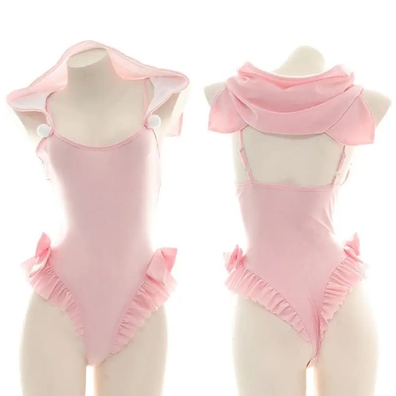 Kitty Cat Inspired Adult Onesie Swimwear with Bow and Frills - Cosparty
