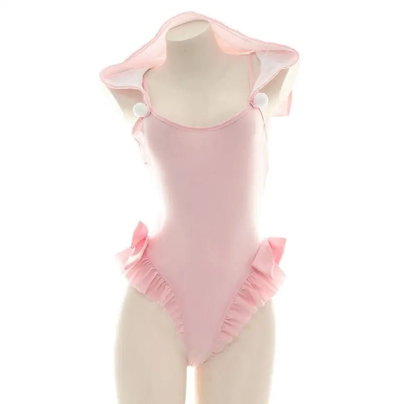 Kitty Cat Inspired Adult Onesie Swimwear with Bow and Frills - Cosparty