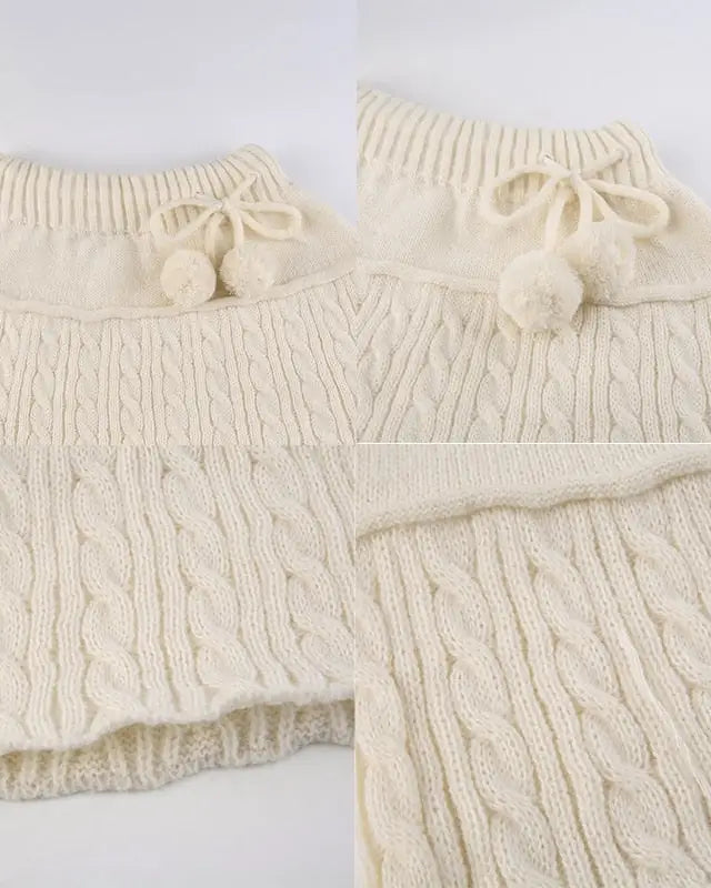 Knit Beige Pompom Skirt for Angelcore and Fairycore Styles - skirt
