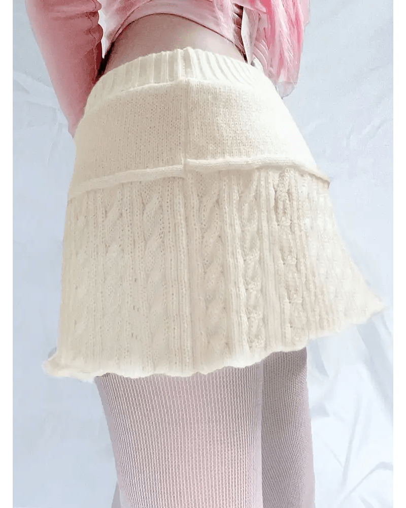 Knit Beige Pompom Skirt for Angelcore and Fairycore Styles - Cosparty