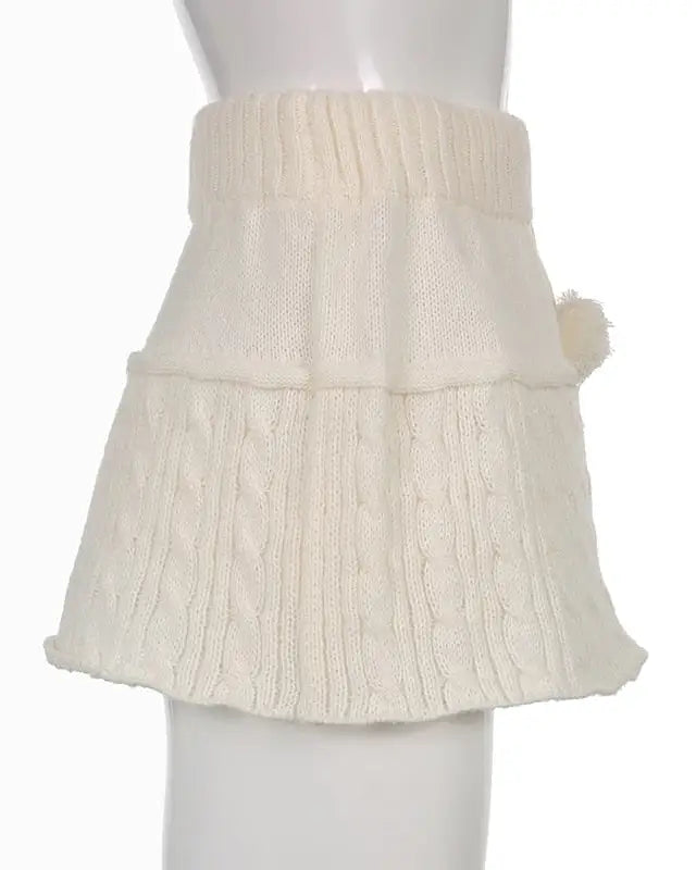 Knit Beige Pompom Skirt for Angelcore and Fairycore Styles - skirt