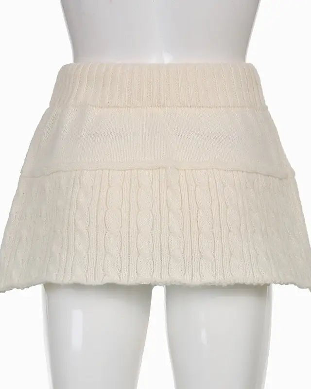 Knit Beige Pompom Skirt for Angelcore and Fairycore Styles - Cosparty