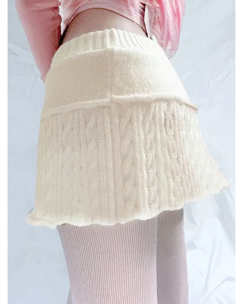Knit Beige Pompom Skirt for Angelcore and Fairycore Styles - skirt