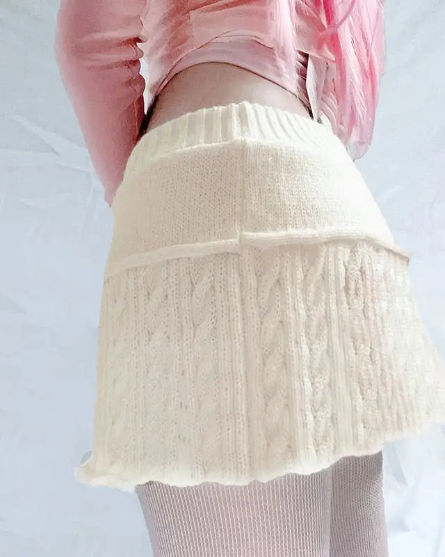 Knit Beige Pompom Skirt for Angelcore and Fairycore Styles - skirt