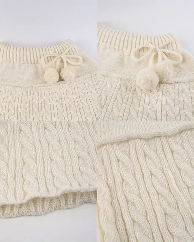 Knit Beige Pompom Skirt for Angelcore and Fairycore Styles - Cosparty