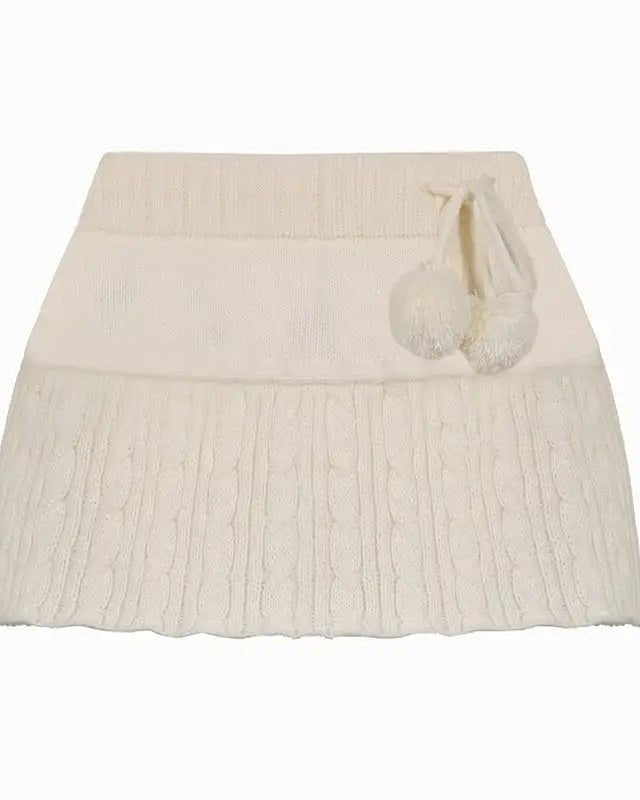 Knit Beige Pompom Skirt for Angelcore and Fairycore Styles - Cosparty