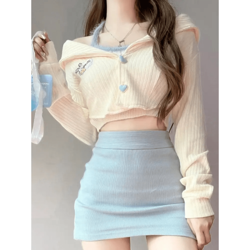 Knit Teddy Crop Top for Cute and Cozy Angelcore Fashion - Cosparty