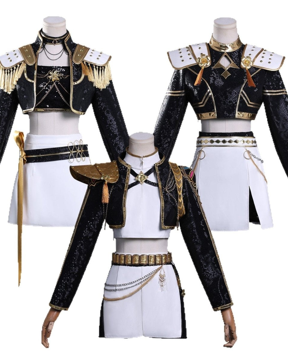 KPop Demon Hunters Rumi, Zoey and Mira Golden Cosplay Outfit Sets - Cosparty