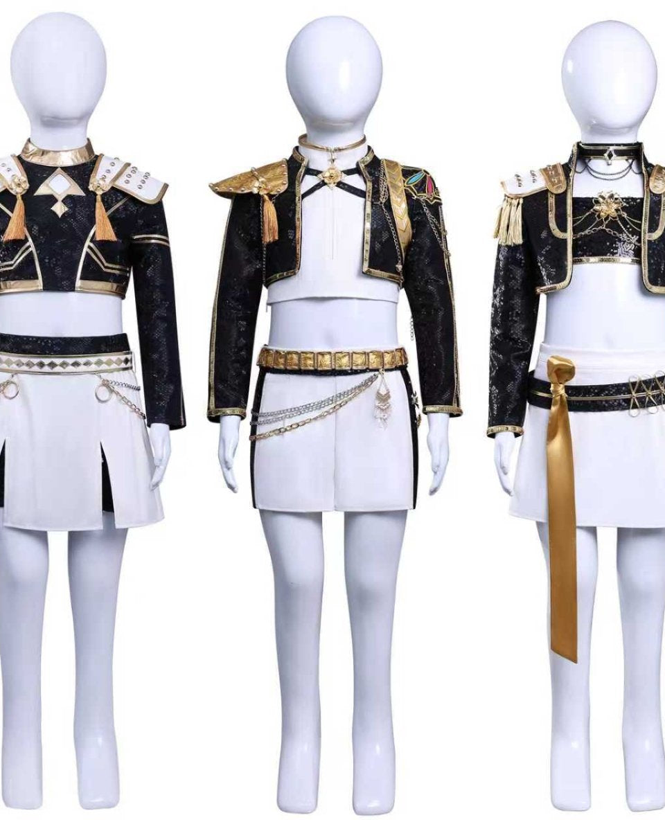 KPop Demon Hunters Rumi, Zoey and Mira Golden Cosplay Outfit Sets - Cosparty