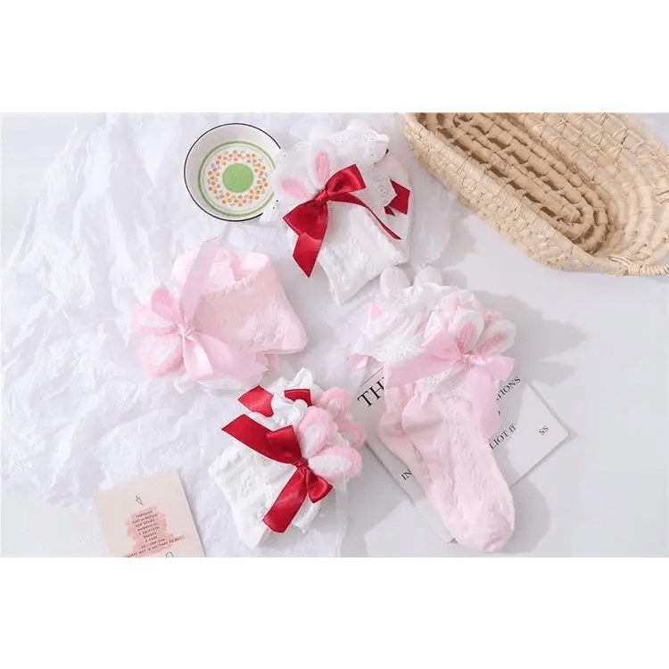 Lace Bunny Ear Lolita Stockings with Ruffles and Removable Ears - Cosparty