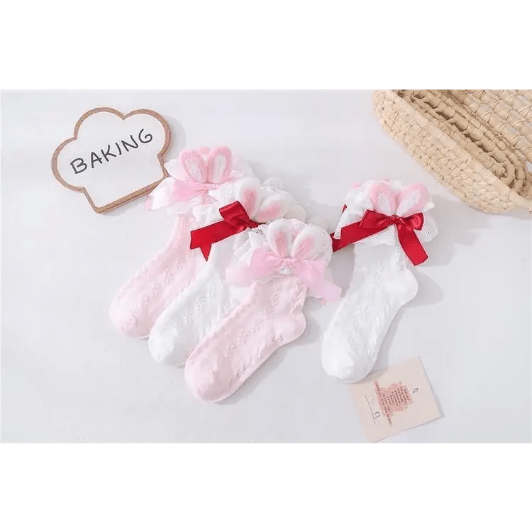 Lace Bunny Ear Lolita Stockings with Ruffles and Removable Ears - Cosparty