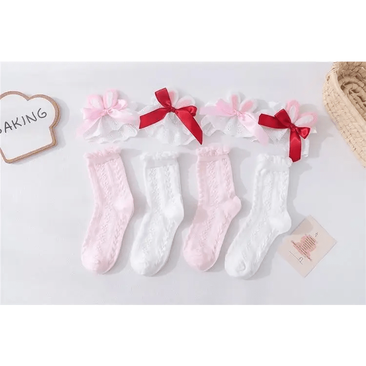 Lace Bunny Ear Lolita Stockings with Ruffles and Removable Ears - Cosparty