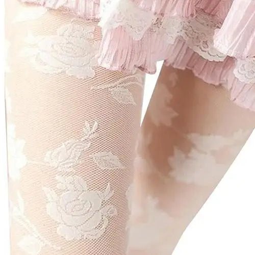 Lace Floral Embellished Nylon Tights for Elegant Looks - Cosparty