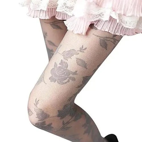 Lace Floral Embellished Nylon Tights for Elegant Looks - Cosparty
