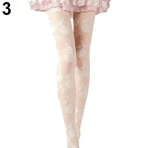 Lace Floral Embellished Nylon Tights for Elegant Looks - Cosparty