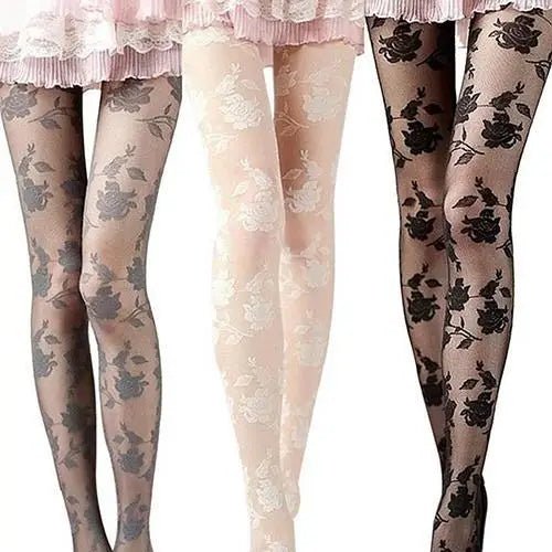 Lace Floral Embellished Nylon Tights for Elegant Looks - Cosparty