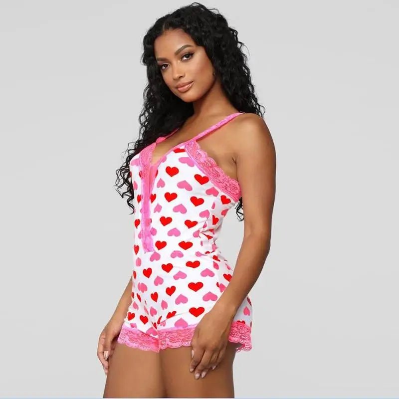 Lace - Trimmed Heart Bodysuit in Pink or Green - Cosparty