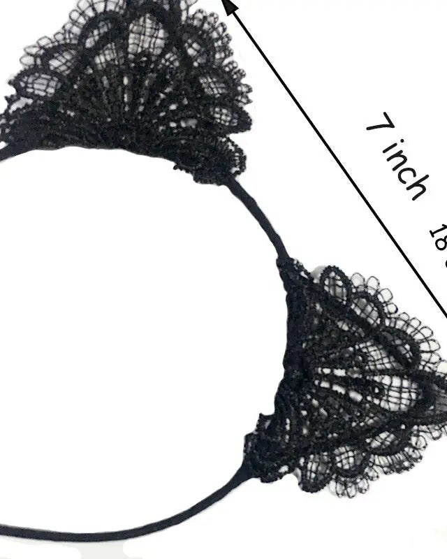 Lacy Cat Ear Headband with Black Lace Embellishments - Cosparty