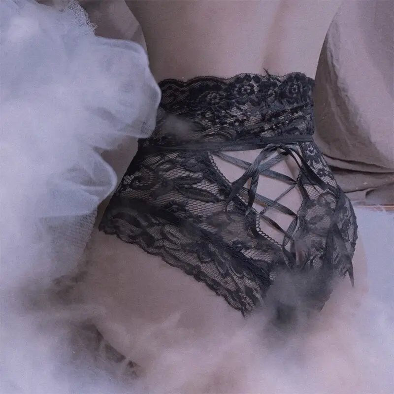 Lacy Corset Back Panties with Silk Ribbon in Plus Sizes - Cosparty