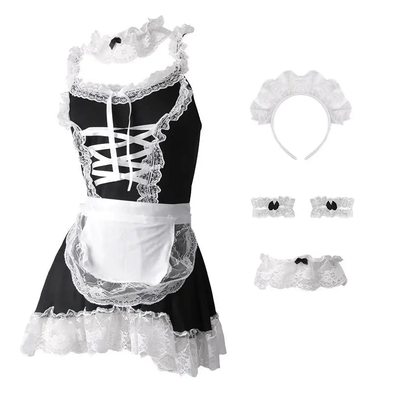 Lacy French Maid Inspired Dress with Matching Accessories - Cosparty