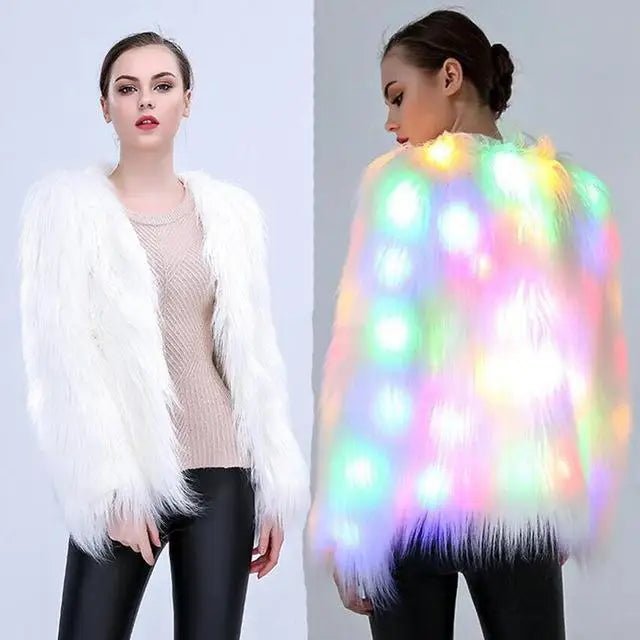 LED Christmas Light Vegan Fur Cardigan Sweater for Festive Style - Cosparty