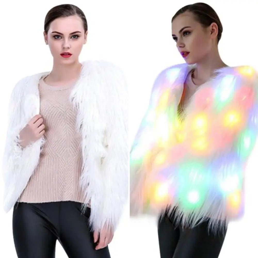 LED Christmas Light Vegan Fur Cardigan Sweater for Festive Style - Cosparty