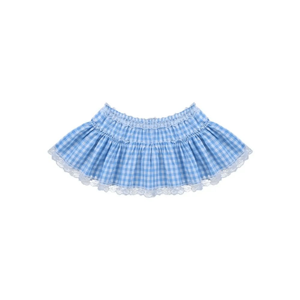 Light Blue Gingham Plaid Miniskirt in New Condition for Girly Fashion - Cosparty