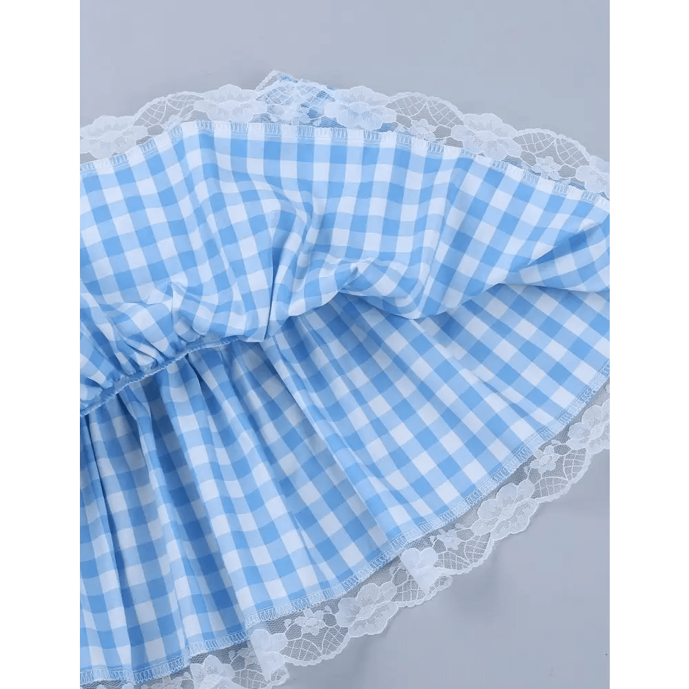 Light Blue Gingham Plaid Miniskirt in New Condition for Girly Fashion - Cosparty