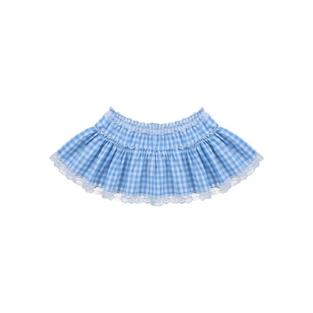 Light Blue Gingham Plaid Miniskirt in New Condition for Girly Fashion - Cosparty