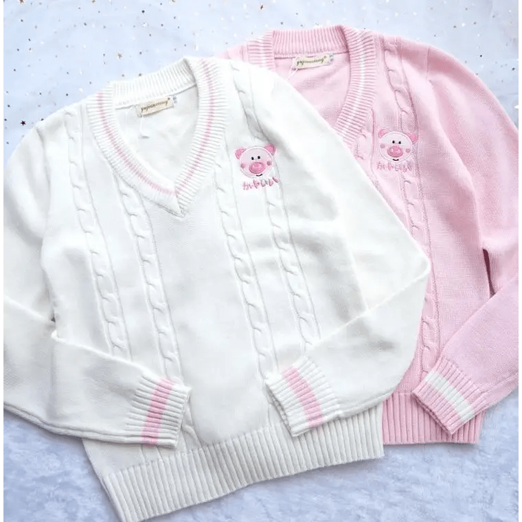 Little Piggy Knit Cardigan Pullover for Kawaii Fashion Lovers - Cosparty