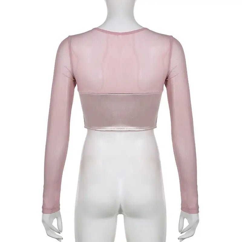 Long Sleeve Satin Bustier Crop Top for Angelcore and Fairycore - Cosparty