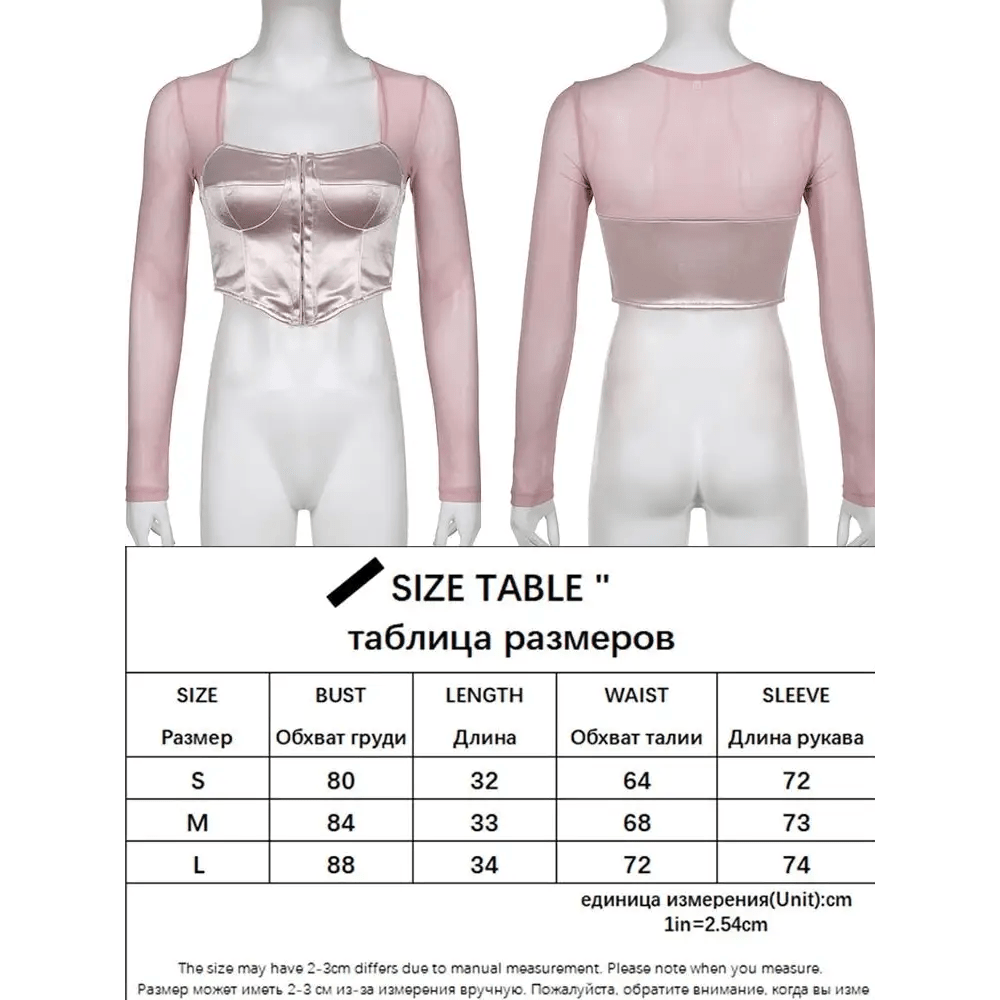 Long Sleeve Satin Bustier Crop Top for Angelcore and Fairycore - Cosparty